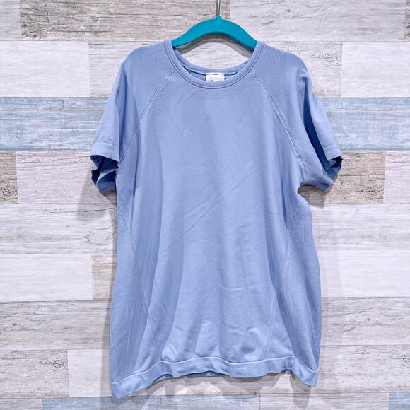 Athleta Girl Power Up Seamless Tee Blue Activewear Jersey Stretch Girls Large 12 - Picture 1 of 6